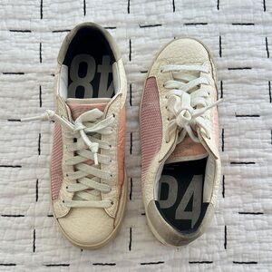 P448. Pink and White Lace-Up Sneakers
